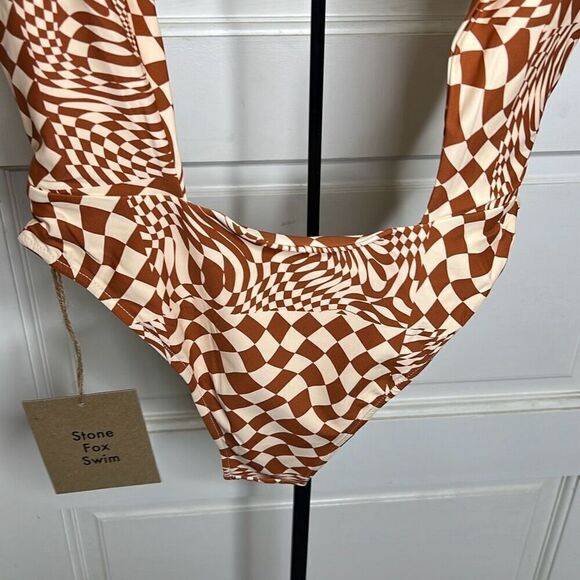 Stone Fox Swim x Free People Azalea One-Piece Caramel Check Small NWT - Picture 6 of 8